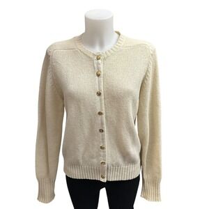 Cream 100% Shetland Wool Buttondown Cardigan‎ Sweater Vintage Woodward Coll sz L